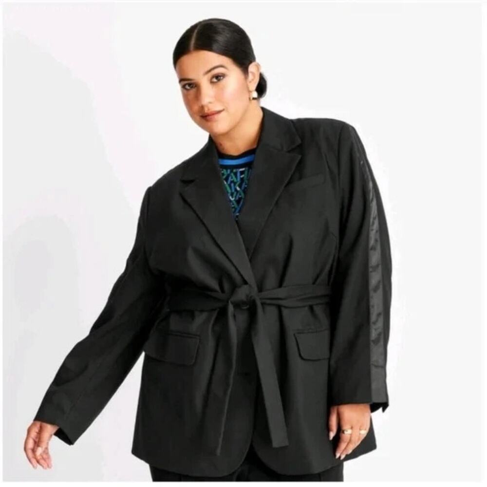 FUTURE COLLECTIVE Kahlana Barfield Brown Black Tie-Front Blazer Jacket 2x NWT